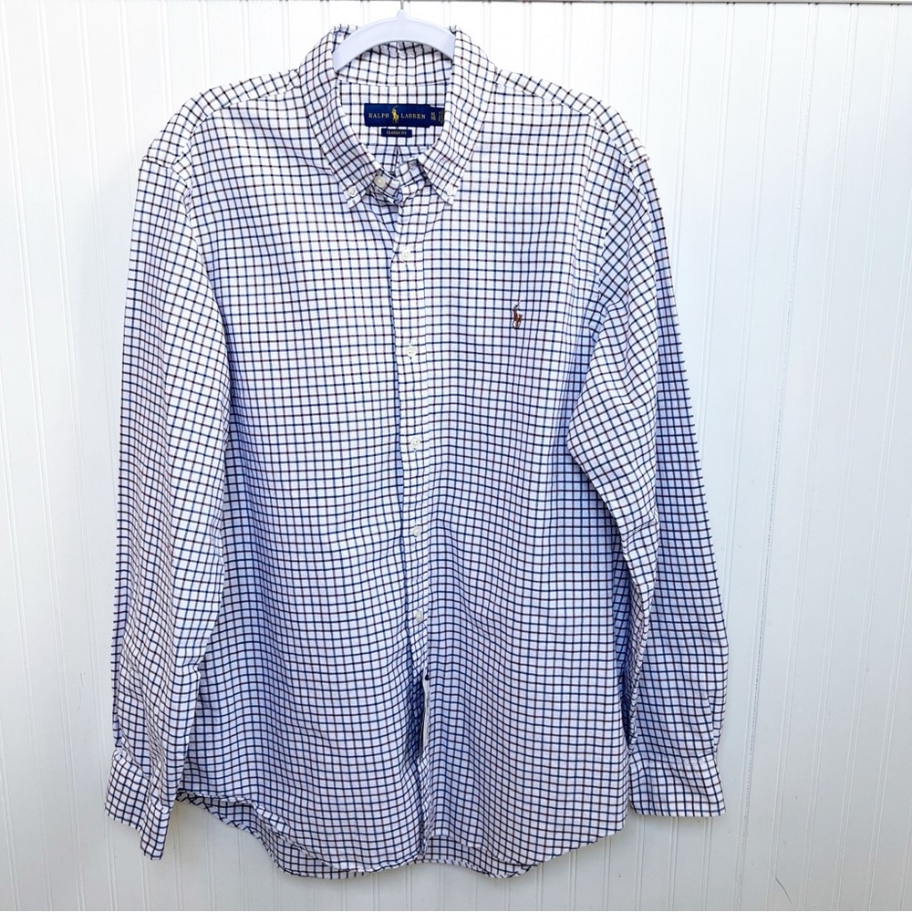 Ralph Lauren White Red & Blue Windowpane Plaid Long Sleeve Button Down Men’s XL